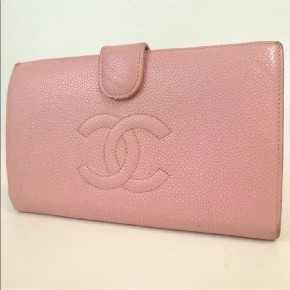 Genuine Chanel Timeless French Purse wallet with pink Caviar leather